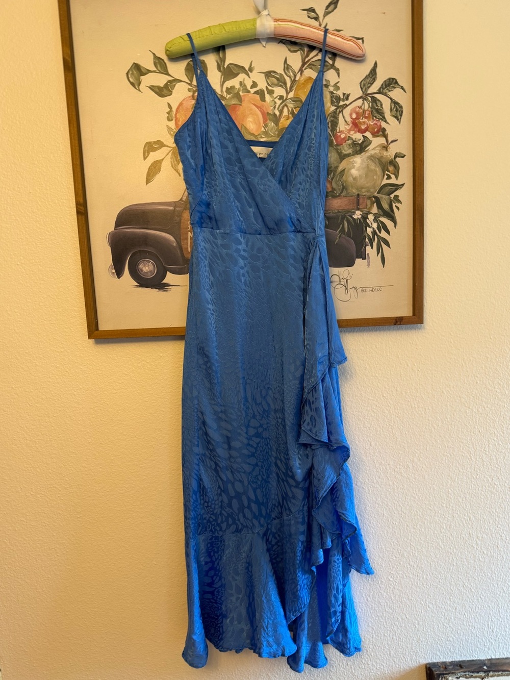 Adelyn Rae S Blue V-Neck Ruffle Slip Dress Rayon Blend